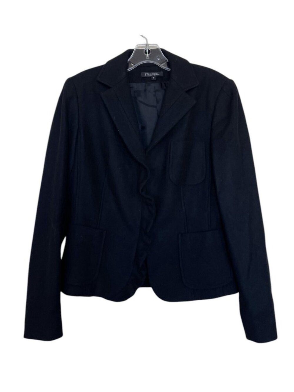 Etcetera Wool Jacket‎ Coat Blazer Womens Size 8 Ruffle Black Lined Classic